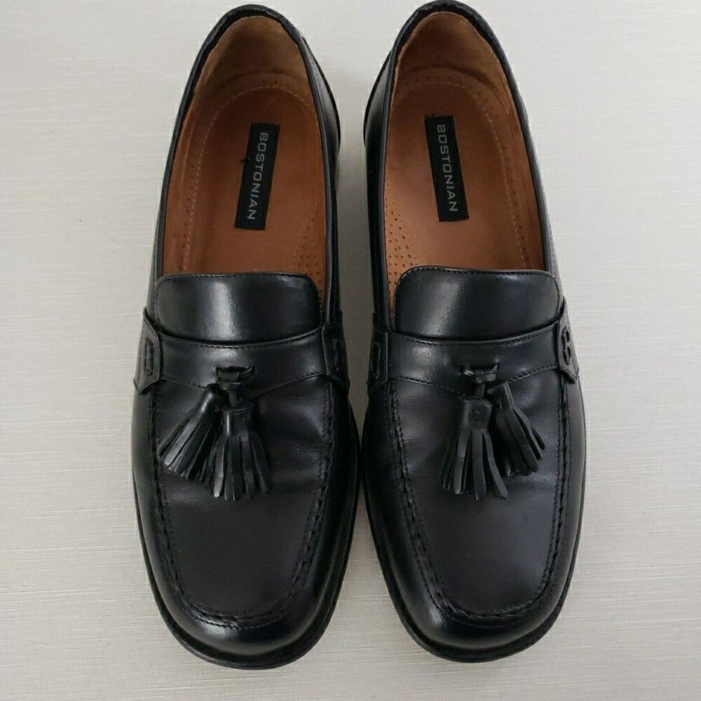 Bostonian Men’s 8M Tassel Loafer Shoes Black Leather Italy
